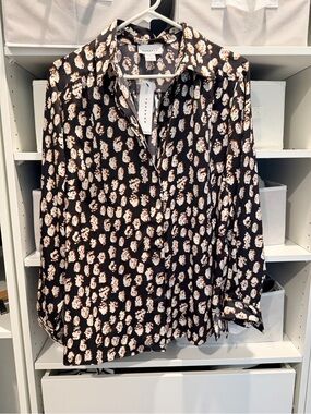 Topshop Black Button-Down Shirt with Cream Spot Print
